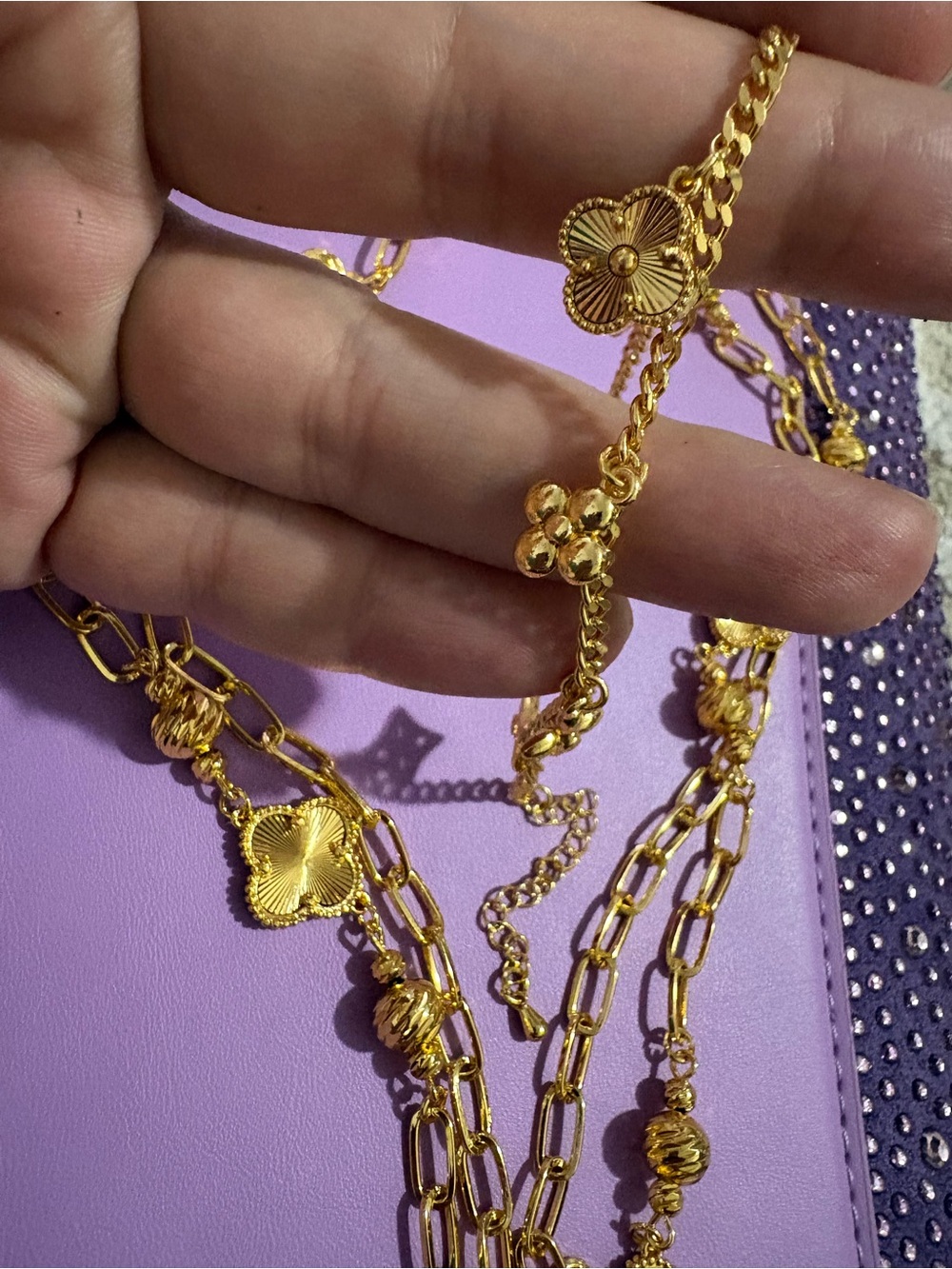 18 Gold plated Floral Link Necklace and (Bracelet or ankle)Set - Women Jewelry